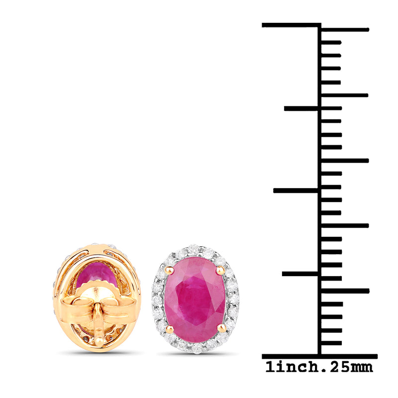 2.06 Carat Genuine Ruby and White Diamond 14K Yellow Gold Earrings