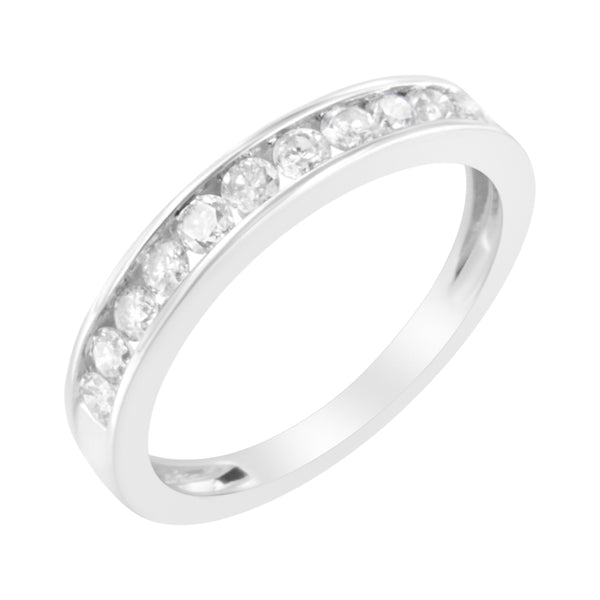 IGI Certified 1/2 Cttw Diamond 10K White Gold Channel Set Band Style Ring (J-K Color, I2-I3 Clarity) - Size 7