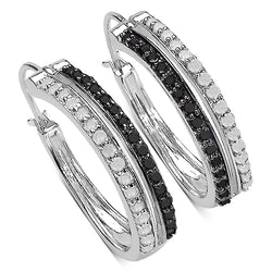 0.96 Carat Genuine White Diamond & Black Diamond .925 Sterling Silver Earrings