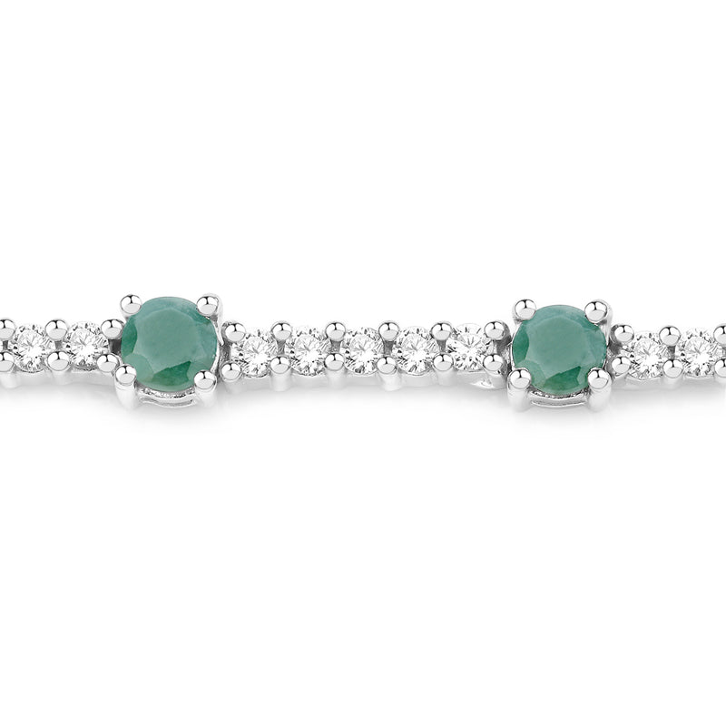 5.69 Carat Genuine Emerald and White Zircon .925 Sterling Silver Bracelet