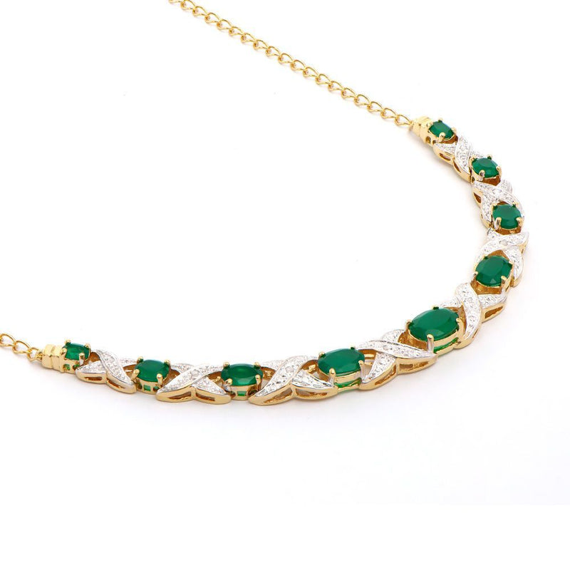 4.09 TW CTS GREEN AGATE & DIAMONDS 18K GOLD PLATED DESIGNER NECKLACE SIZE 19 INCHES