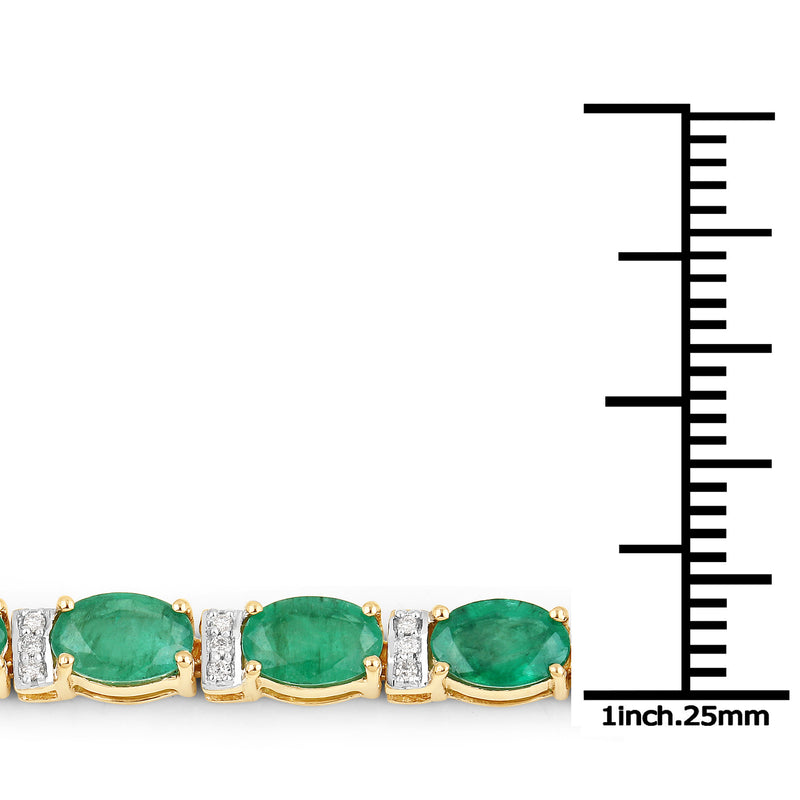 9.94 Carat Genuine Zambian Emerald and White Diamond 14K Yellow Gold Bracelet