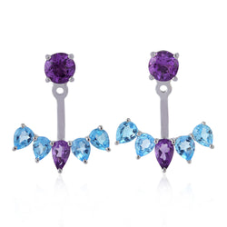 Amethyst Stud Earrings 14k White Gold Jewelry