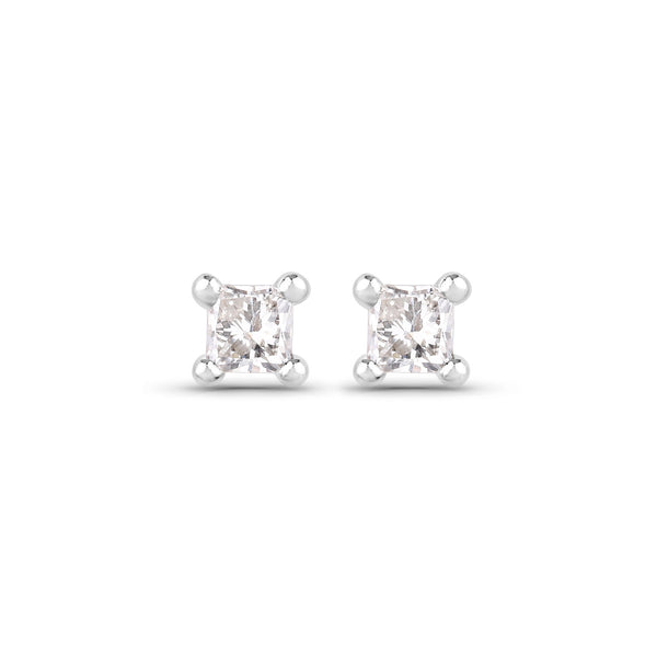 0.06 Carat Genuine White Diamond 14K White Gold Earrings