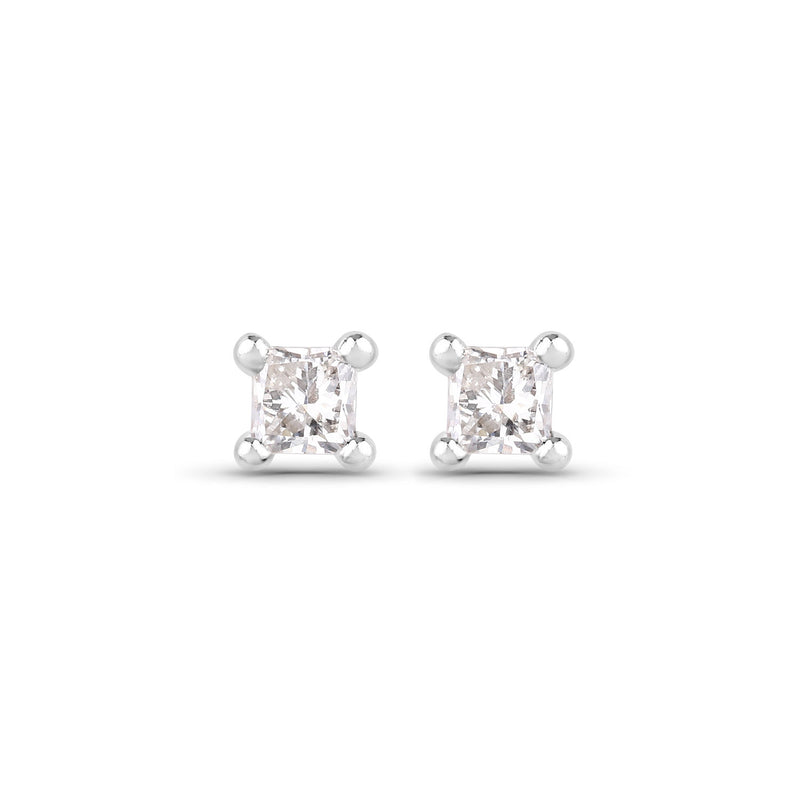 0.06 Carat Genuine White Diamond 14K White Gold Earrings