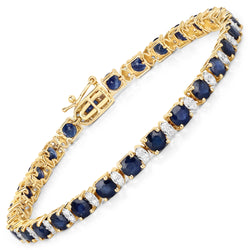 8.18 Carat Genuine Blue Sapphire and White Diamond 14K Yellow Gold Bracelet