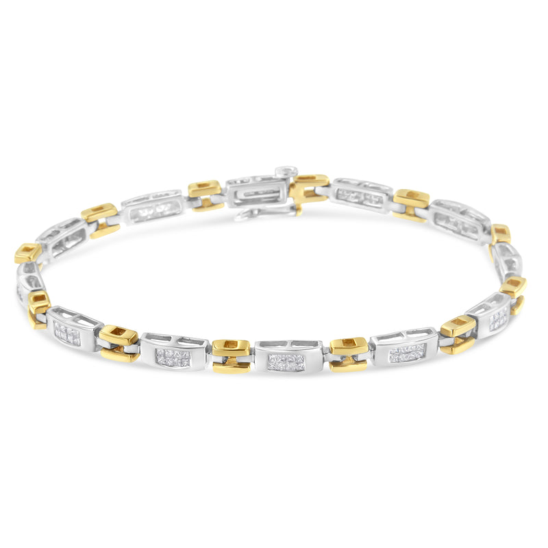 10K Two-Tone Gold Princess Cut Diamond Geo Link Bracelet (1.00 cttw, H-I Color, SI1-SI2 Clarity)