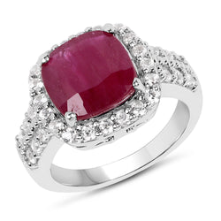 5.65 Carat Glass Filled Ruby And White Zircon .925 Sterling Silver Ring