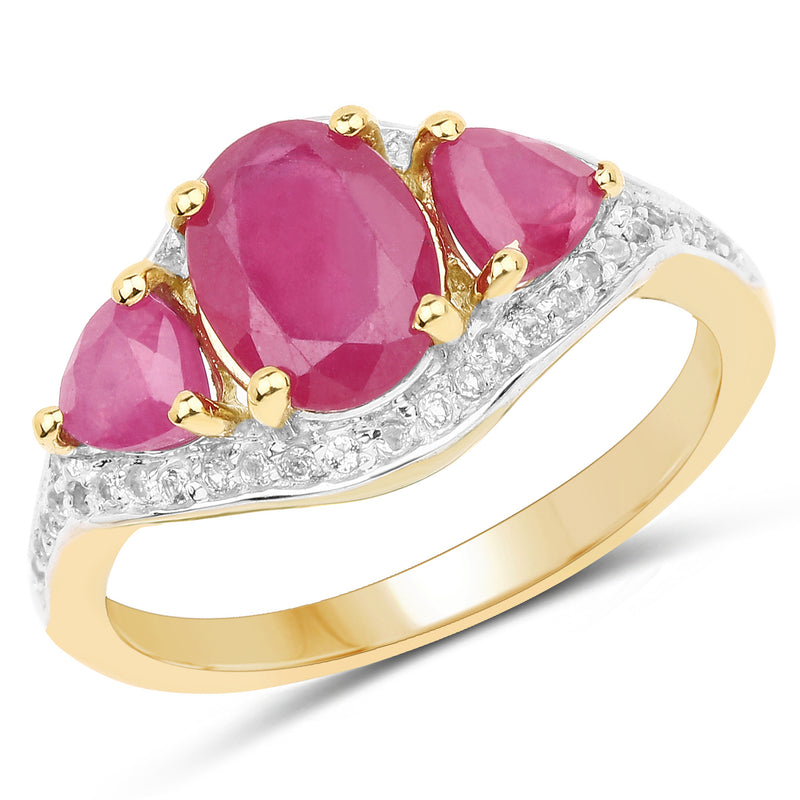 14K Yellow Gold Plated 2.49 Carat Genuine Glass Filled Ruby and White Topaz .925 Sterling Silver Ring