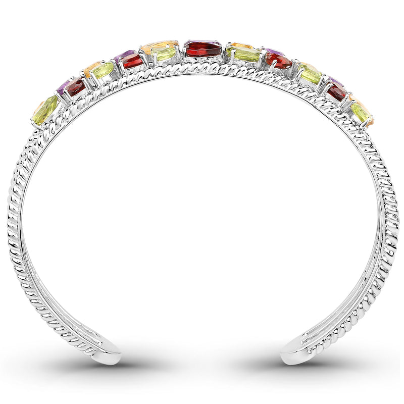 6.87 Carat Genuine Multi Stones .925 Sterling Silver Cuff Bangle