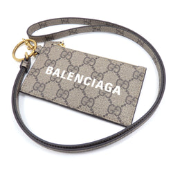 Gucci x Balenciaga The Hacker Project Card Case with Strap GG Supreme Beige Ebony PVC 681706 UQOAT 8969 Holder Coin Purse Neck Collaboration Logo Ladies Men