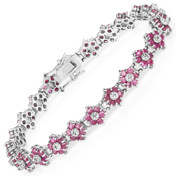 7.00 Carat Genuine Ruby and White Diamond .925 Sterling Silver Bracelet