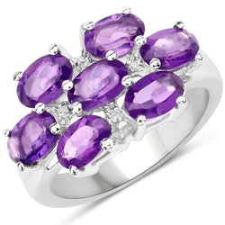 3.05 Carat Genuine  Amethyst and White Topaz .925 Sterling Silver Ring