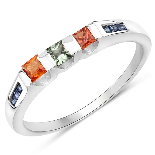 0.68 Carat Genuine Multi Sapphire .925 Sterling Silver Ring