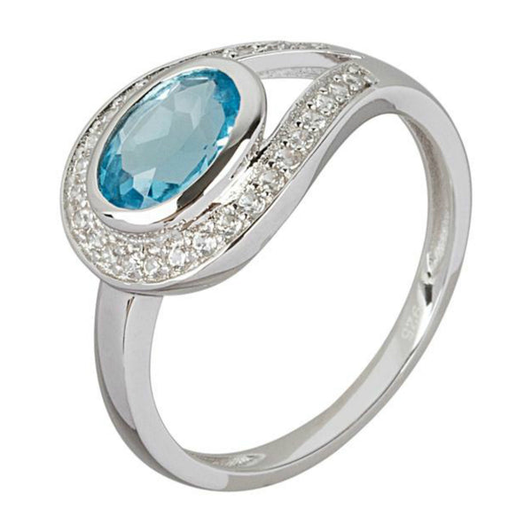 925 Sterling Silver Women Solitaire Ring Swiss Blue Topaz