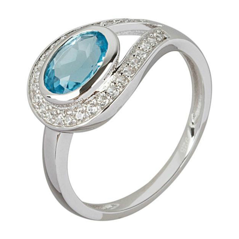 925 Sterling Silver Women Solitaire Ring Swiss Blue Topaz