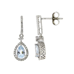 Aquamarine Diamond Dangle Earrings 14KT White Gold