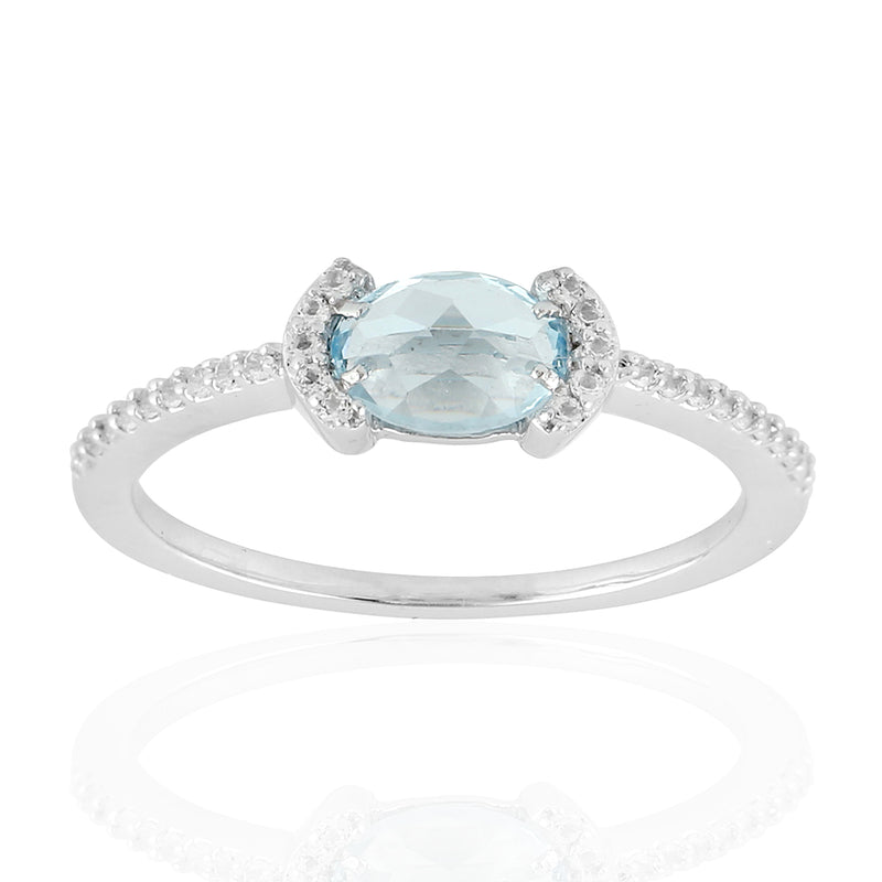 925 Sterling Silver White/Blue Topaz Gemstone Ring Size
