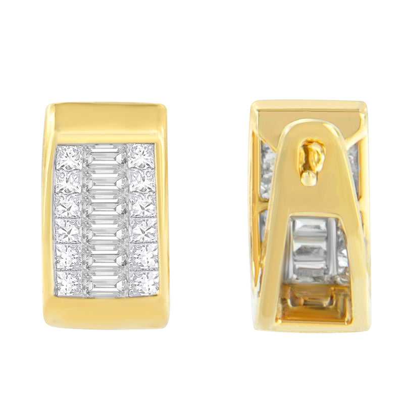 14K Yellow Gold 1ct. TDW Baguette and Princess-cut Diamond Earrings (H-IVS1-VS2)