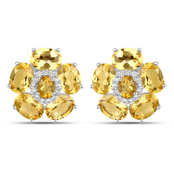 18K White Gold Plated 8.92 Carat Genuine Citrine and White Topaz .925 Sterling Silver Earrings