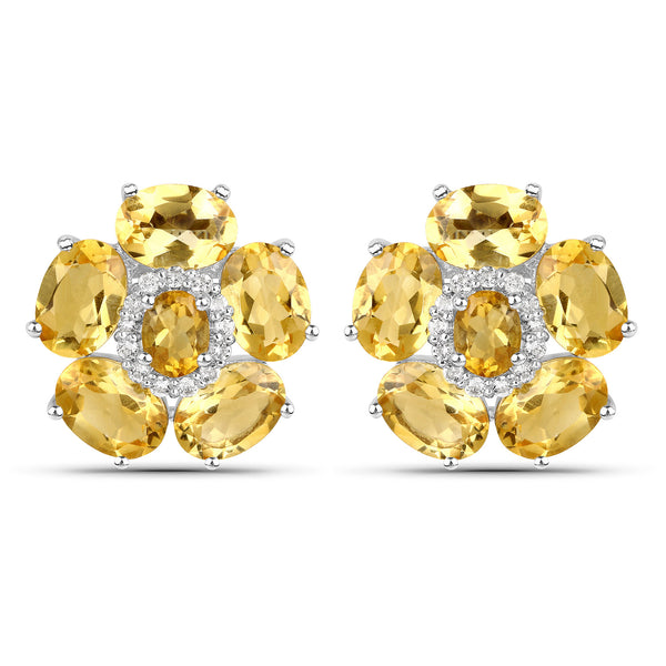 18K White Gold Plated 8.92 Carat Genuine Citrine and White Topaz .925 Sterling Silver Earrings