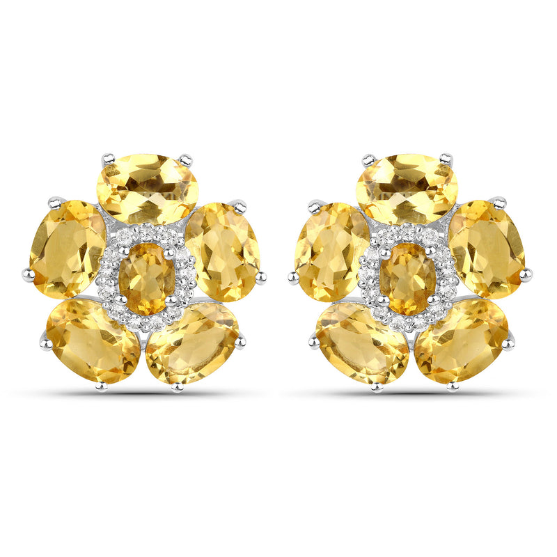 18K White Gold Plated 8.92 Carat Genuine Citrine and White Topaz .925 Sterling Silver Earrings