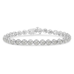 .925 Sterling Silver 1-1/3 Cttw Diamond 7" Open Circle Wheel Link Tennis Bracelet (I-J Color, I2-I3 Clarity)