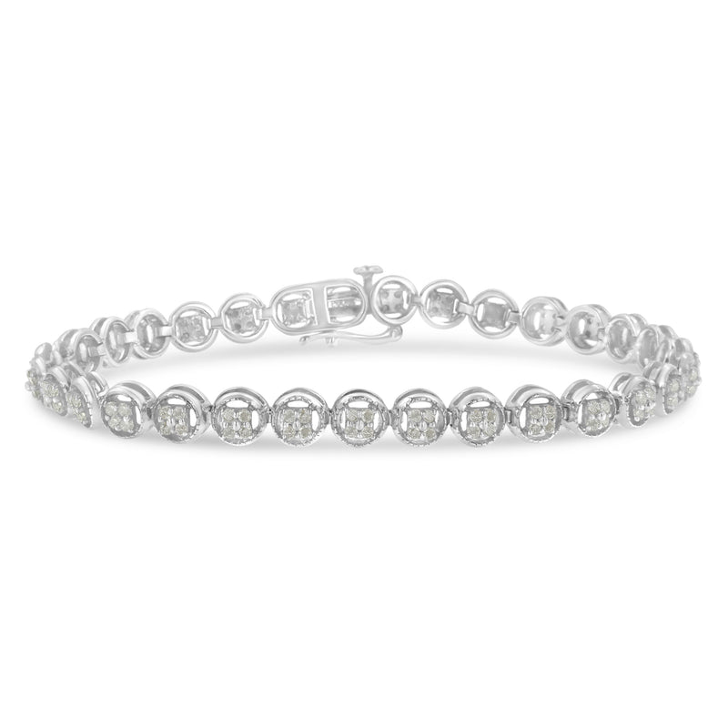 .925 Sterling Silver 1-1/3 Cttw Diamond 7" Open Circle Wheel Link Tennis Bracelet (I-J Color, I2-I3 Clarity)