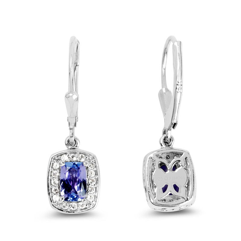 1.35 Carat Genuine Tanzanite & White Topaz .925 Sterling Silver Earrings