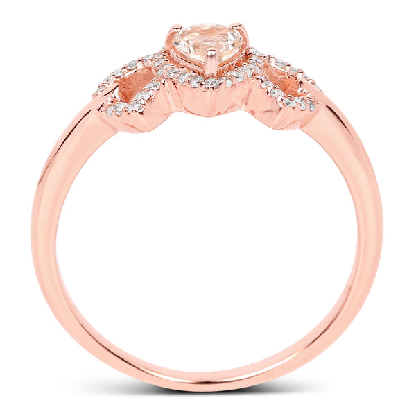 0.37 Carat Genuine Morganite and White Diamond 14K Rose Gold Ring