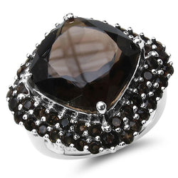 13.33 Carat Genuine Smoky Quartz .925 Sterling Silver Ring