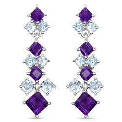 4.94 Carat Genuine Amethyst & Blue Topaz .925 Sterling Silver Earrings