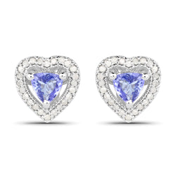 1.20 Carat Genuine Tanzanite & White Diamond .925 Sterling Silver Earrings