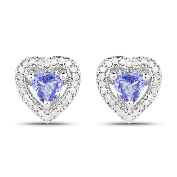 1.20 Carat Genuine Tanzanite & White Diamond .925 Sterling Silver Earrings