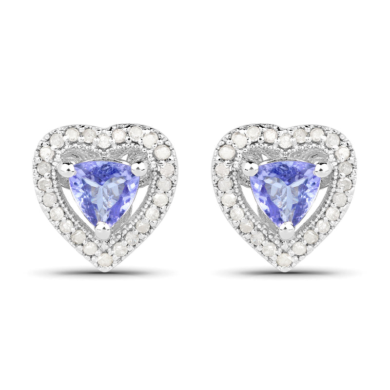 1.20 Carat Genuine Tanzanite & White Diamond .925 Sterling Silver Earrings