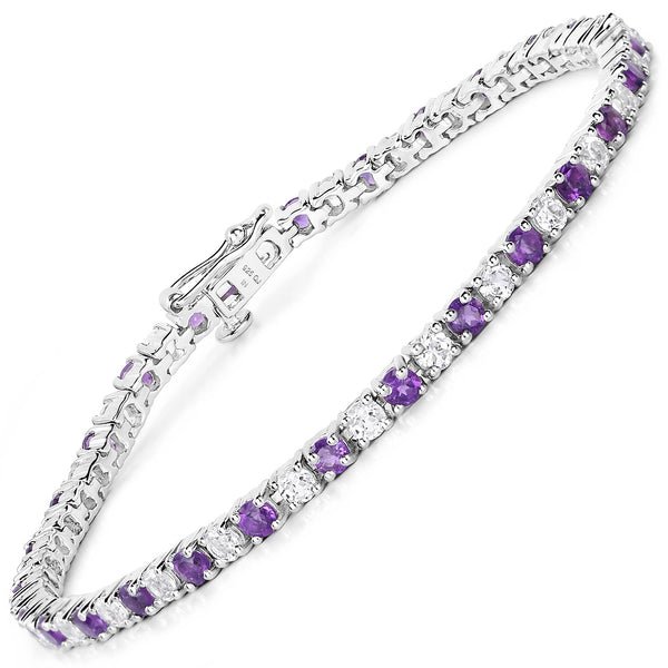 5.77 Carat Genuine Amethyst and White Topaz .925 Sterling Silver Bracelet