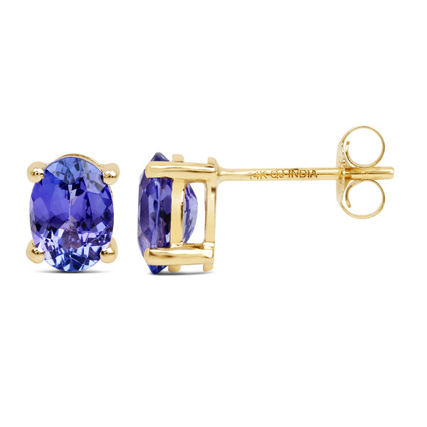 1.80 Carat Genuine Tanzanite 14K Yellow Gold Earrings