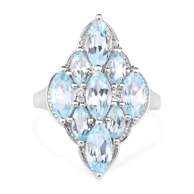 4.30 Carat Genuine Blue Topaz and Blue Topaz .925 Sterling Silver Ring