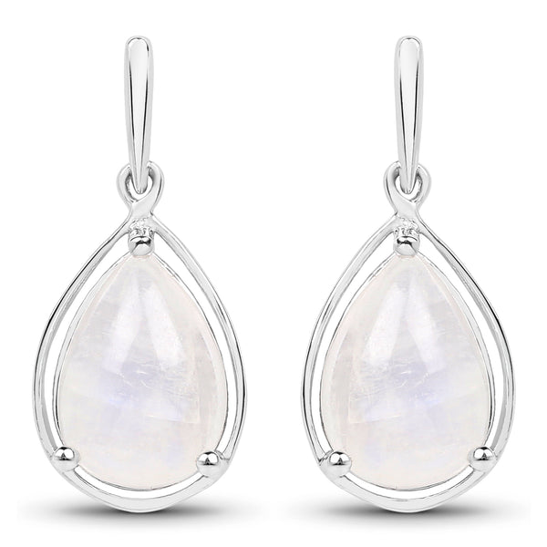 3.49 Carat Genuine White Rainbow Moonstone .925 Sterling Silver Earrings