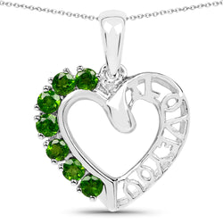 14K White Gold Plated 0.84 Carat Genuine Chrome Diopside .925 Sterling Silver Pendant