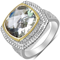 6.31 Carat Genuine Green Amethyst & White Diamond .925 Sterling Silver Ring