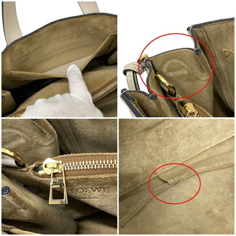 Loewe 2way Bag Top Handle Gray Beige Gate 321 12 U61 Leather Grain Calf LOEWE Handbag Shoulder Anagram Ribbon Ladies