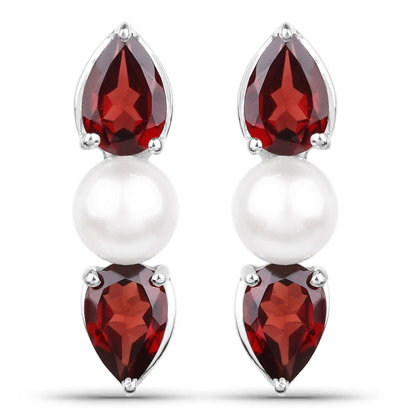 3.10 Carat Genuine Garnet and Pearl .925 Sterling Silver Earrings