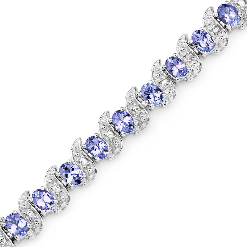 5.47 Carat Genuine Tanzanite & White Diamond .925 Sterling Silver Bracelet