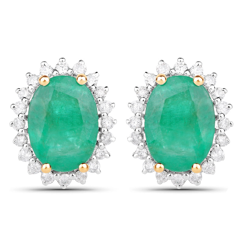 2.75 Carat Genuine Zambian Emerald and White Diamond 14K Yellow Gold Earrings