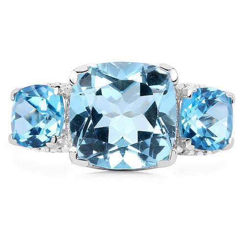 4.40 Carat Blue Topaz Ring with 2.70 Carat Multi-Gems in Sterling Silver