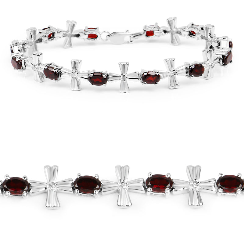 6.25 Carat Genuine Garnet and White Diamond .925 Sterling Silver Bracelet