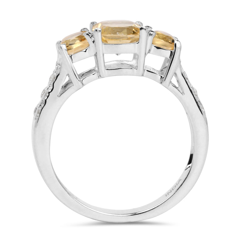 1.56 Carat Genuine Citrine and White Topaz .925 Sterling Silver Ring