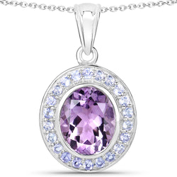 4.57 Carat Genuine Amethyst and Tanzanite .925 Sterling Silver Pendant