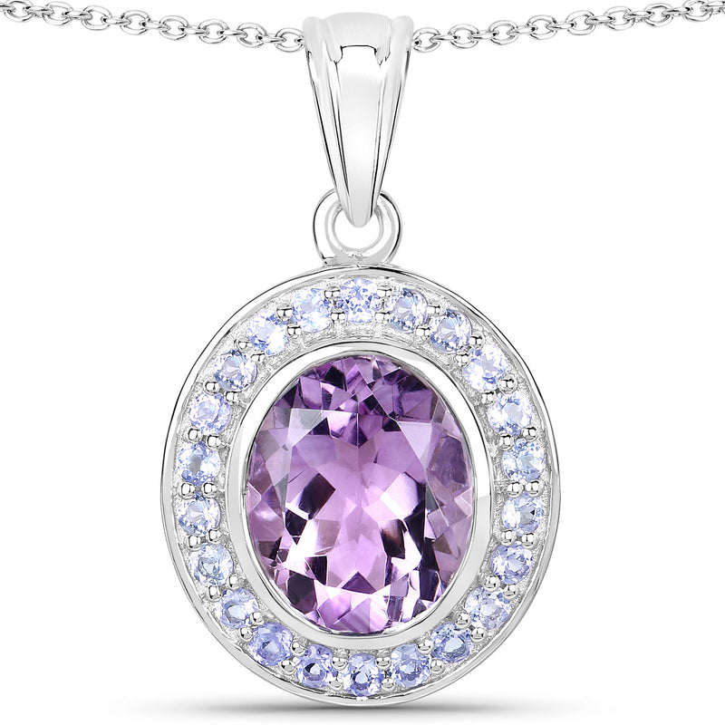 4.57 Carat Genuine Amethyst and Tanzanite .925 Sterling Silver Pendant